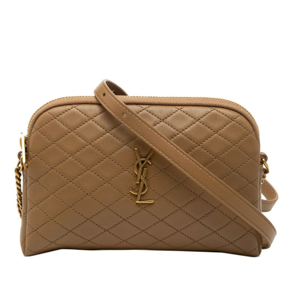 Saint Laurent Cassandra Gabby YSL Quilted Chain Shoulder Bag Clutch Beige